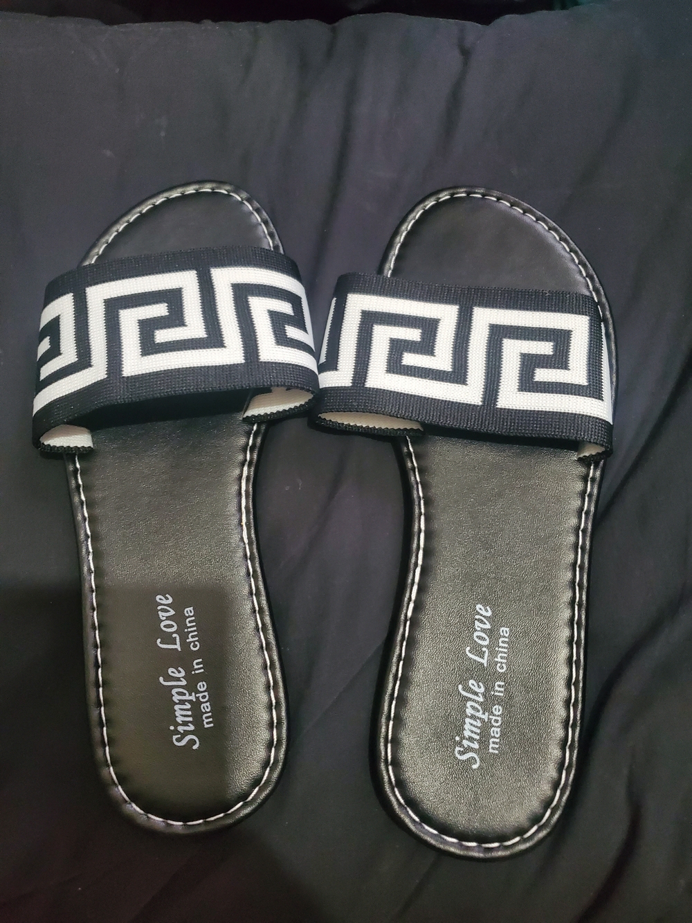 Women's Black & White Slide Sandals